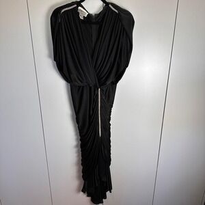 VTG Susan Roselli Womens 10 Black Rhinestone Bodycon Blouson Midi Dress Glam